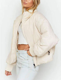 Unilexi Womens Casual Cropped Puffer Jackets Oversized Padded Stand Collar Winter Coats - 7DAY'S