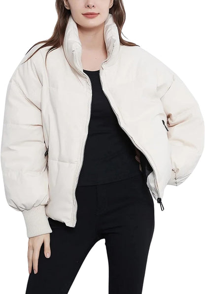 Unilexi Womens Casual Cropped Puffer Jackets Oversized Padded Stand Collar Winter Coats - 7DAY'S