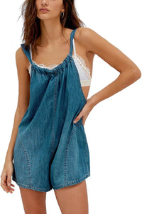 Unilexi Womens Casual Denim Backless Shorts Romper Loose Adjustable Straps Jeans Shorts Overalls with Pockets - 7DAY'S
