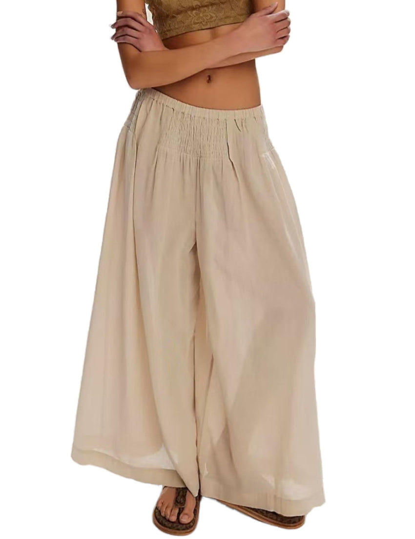 Unilexi Womens Casual Elastic Waist Wide Leg Palazzo Pants Low - Rise Flowy Beach Dress Pants - 7DAY'S