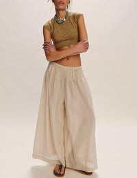 Unilexi Womens Casual Elastic Waist Wide Leg Palazzo Pants Low - Rise Flowy Beach Dress Pants - 7DAY'S