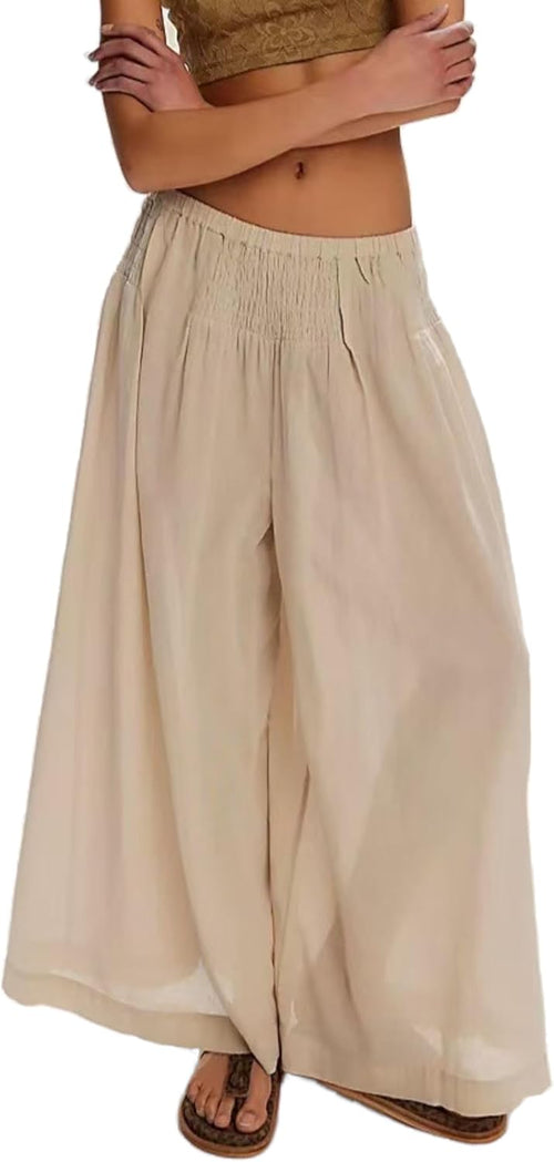 Unilexi Womens Casual Elastic Waist Wide Leg Palazzo Pants Low-Rise Flowy Beach Dress Pants
