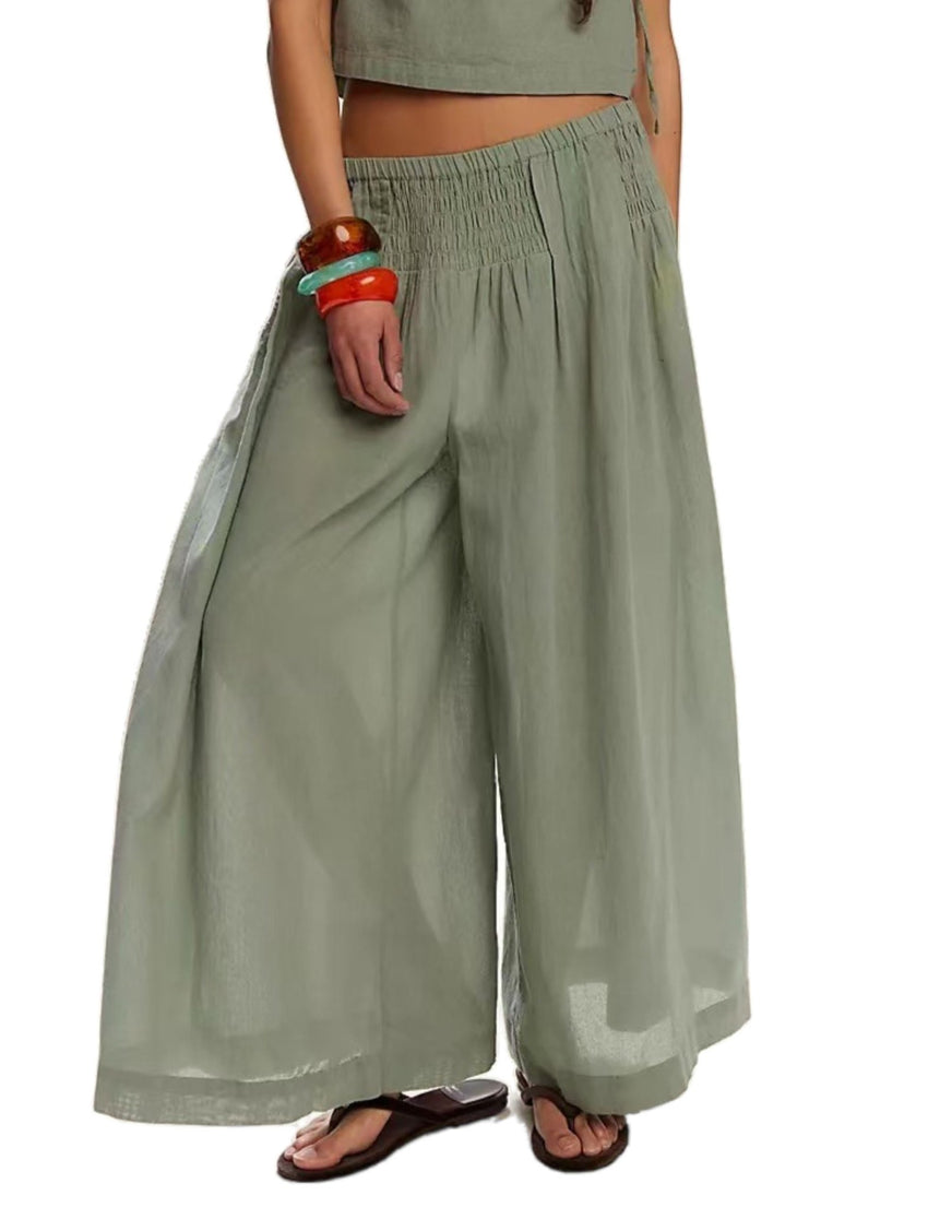 Unilexi Womens Casual Elastic Waist Wide Leg Palazzo Pants Low - Rise Flowy Beach Dress Pants - 7DAY'S