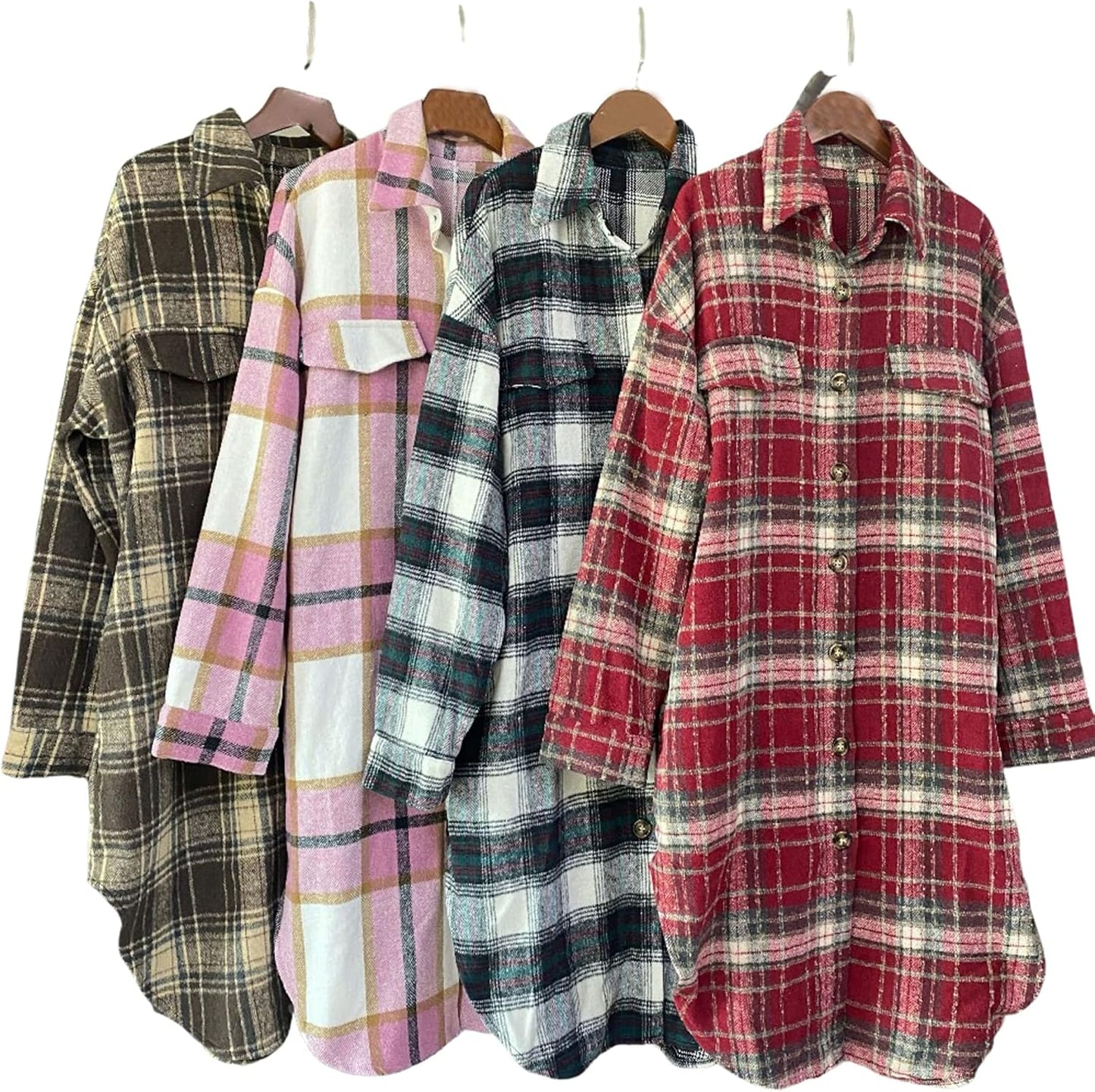 Unilexi Womens Casual Long Plaid Flannel Shackets Long Sleeve Lapel Thin Coat Button Down Oversize Shirt Jacket - 7DAY'S