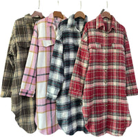 Unilexi Womens Casual Long Plaid Flannel Shackets Long Sleeve Lapel Thin Coat Button Down Oversize Shirt Jacket - 7DAY'S