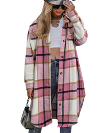 Unilexi Womens Casual Long Plaid Flannel Shackets Long Sleeve Lapel Thin Coat Button Down Oversize Shirt Jacket - 7DAY'S