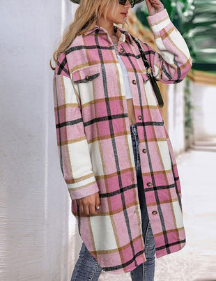 Unilexi Womens Casual Long Plaid Flannel Shackets Long Sleeve Lapel Thin Coat Button Down Oversize Shirt Jacket - 7DAY'S