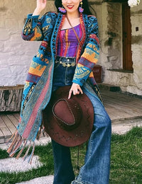 Unilexi Womens Casual Vintage Long Sleeve Tassels Knitted Cardigan Boho Aztec Style Open Front Sweater Coat - 7DAY'S
