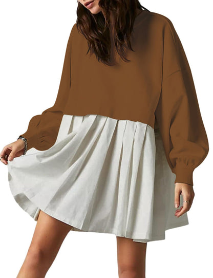 Unilexi Womens Crew Neck Pullover Sweatshirts Dress Oversized Long Sleeve Mini Dress - 7DAY'S