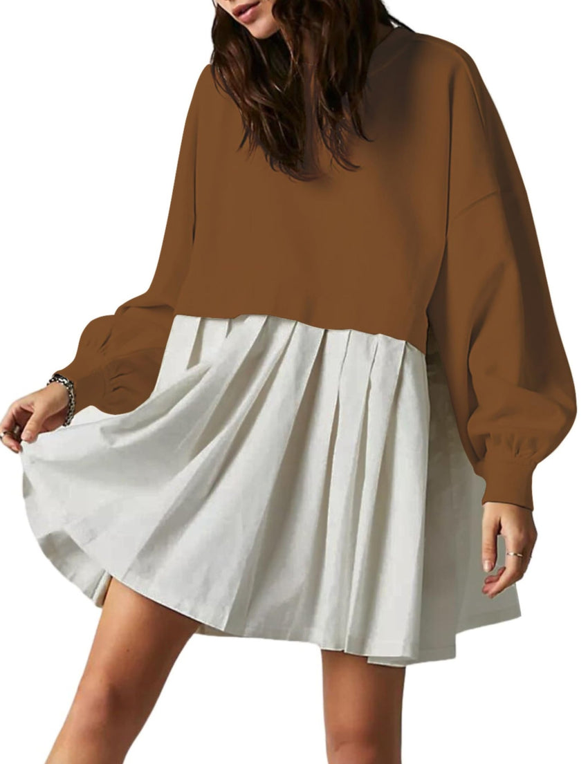 Unilexi Womens Crew Neck Pullover Sweatshirts Dress Oversized Long Sleeve Mini Dress - 7DAY'S