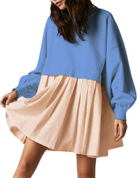 Unilexi Womens Crew Neck Pullover Sweatshirts Dress Oversized Long Sleeve Mini Dress - 7DAY'S