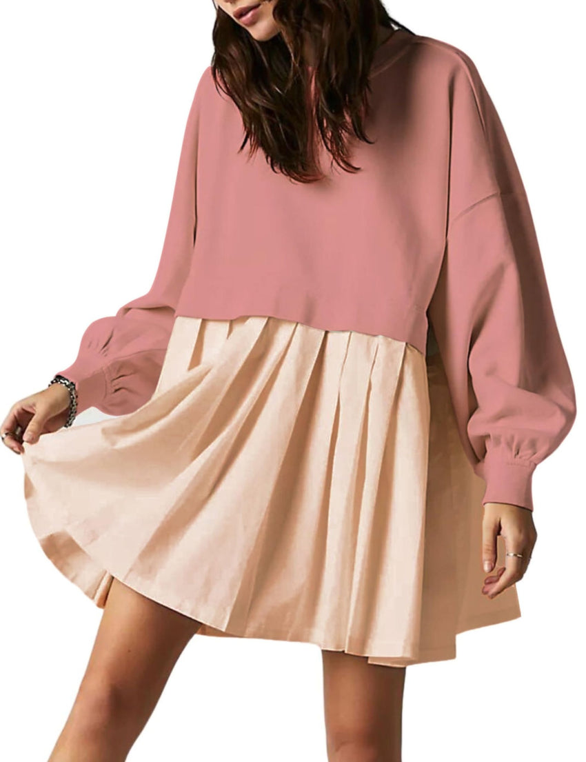 Unilexi Womens Crew Neck Pullover Sweatshirts Dress Oversized Long Sleeve Mini Dress - 7DAY'S