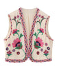 Unilexi Women's Embroidered Vest Outerwear Vintage Floral Cropped Waistcoat Casual Open Sleeveless Boho Cardigan - 7DAY'S