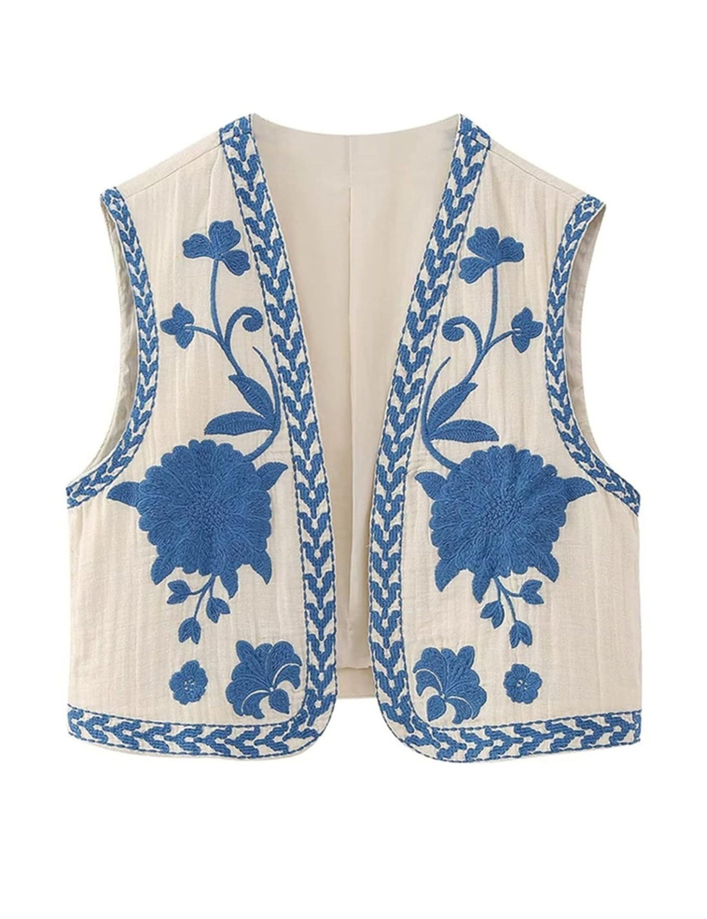 Unilexi Women's Embroidered Vest Outerwear Vintage Floral Cropped Waistcoat Casual Open Sleeveless Boho Cardigan - 7DAY'S
