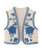 Unilexi Women's Embroidered Vest Outerwear Vintage Floral Cropped Waistcoat Casual Open Sleeveless Boho Cardigan - 7DAY'S