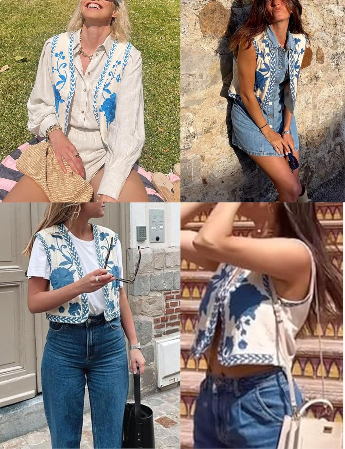 Unilexi Women's Embroidered Vest Outerwear Vintage Floral Cropped Waistcoat Casual Open Sleeveless Boho Cardigan - 7DAY'S
