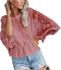 Unilexi Womens Fashion 3/4 Sleeve Lace Tops Elegant Floral Sheer Shirt Casual Mesh Blouses for Women - 7DAY'S
