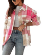 Unilexi Womens Fashion Long Sleeve Colorful Plaid Shackets Loose Lapel Collar Fleece Cardigan Coat - 7DAY'S