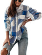 Unilexi Womens Fashion Long Sleeve Colorful Plaid Shackets Loose Lapel Collar Fleece Cardigan Coat - 7DAY'S
