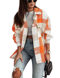 Unilexi Womens Fashion Long Sleeve Colorful Plaid Shackets Loose Lapel Collar Fleece Cardigan Coat - 7DAY'S
