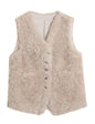 Unilexi Womens Fashion V - Neck Lambswool Vest Loose Wild Button Waistcoat Winter Sleeveless Jacket with Pockets - 7DAY'S