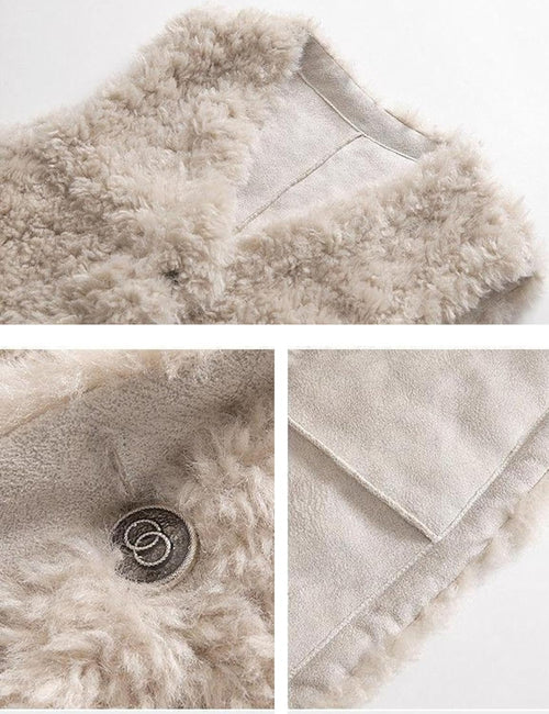 Unilexi Womens Fashion V - Neck Lambswool Vest Loose Wild Button Waistcoat Winter Sleeveless Jacket with Pockets - 7DAY'S