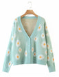 Unilexi Women's Floral Print Sweater V Neck Button Down Knitted Cardigan Long Sleeve Daisy Outerwear Coat - 7DAY'S