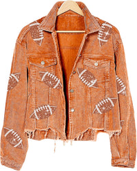 Unilexi Womens Football Jacket Cropped Frayed Hem Corduroy Jacket Coat Sequin Game Day Outfits for Women - 7DAY'S
