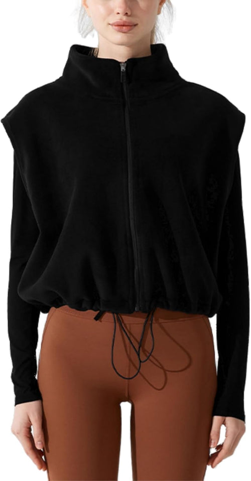 Unilexi Womens Full Zip Fleece Vest Stand Collar Sherpa Crop Sleeveless Coat Zipper Fitness Vest - 7DAY'S