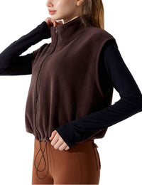 Unilexi Womens Full Zip Fleece Vest Stand Collar Sherpa Crop Sleeveless Coat Zipper Fitness Vest - 7DAY'S