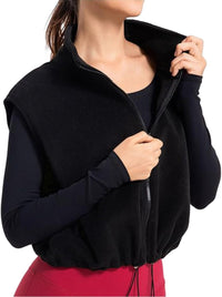 Unilexi Womens Full Zip Fleece Vest Stand Collar Sherpa Crop Sleeveless Coat Zipper Fitness Vest - 7DAY'S