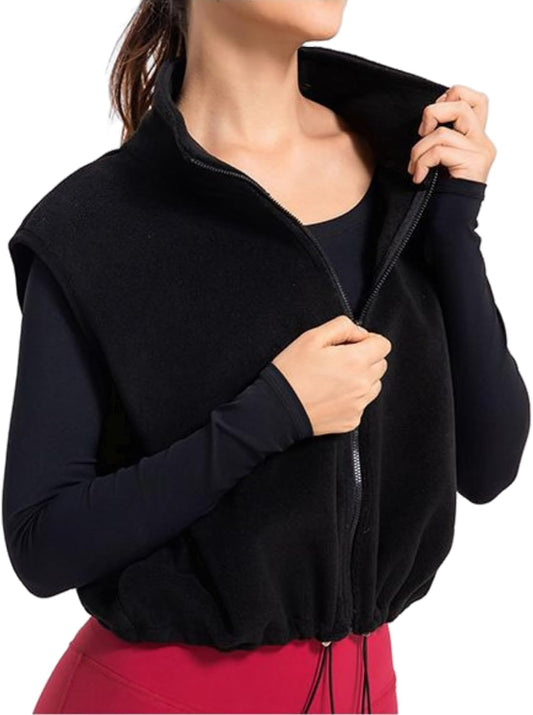 Unilexi Womens Full Zip Fleece Vest Stand Collar Sherpa Crop Sleeveless Coat Zipper Fitness Vest - 7DAY'S
