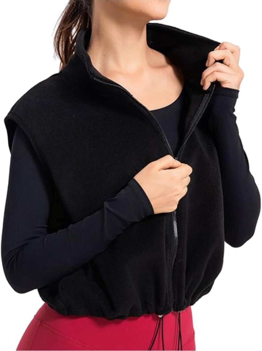 Unilexi Womens Full Zip Fleece Vest Stand Collar Sherpa Crop Sleeveless Coat Zipper Fitness Vest - 7DAY'S