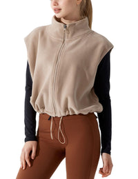Unilexi Womens Full Zip Fleece Vest Stand Collar Sherpa Crop Sleeveless Coat Zipper Fitness Vest - 7DAY'S