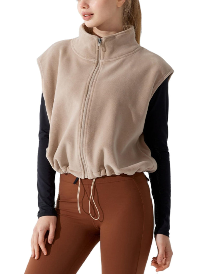 Unilexi Womens Full Zip Fleece Vest Stand Collar Sherpa Crop Sleeveless Coat Zipper Fitness Vest - 7DAY'S