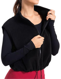 Unilexi Womens Full Zip Fleece Vest Stand Collar Sherpa Crop Sleeveless Coat Zipper Fitness Vest - 7DAY'S