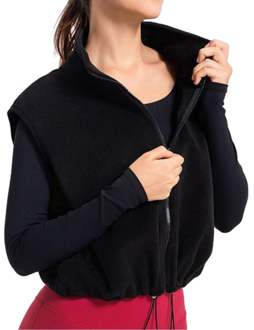 Unilexi Womens Full Zip Fleece Vest Stand Collar Sherpa Crop Sleeveless Coat Zipper Fitness Vest - 7DAY'S