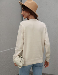 Unilexi Womens Long Sleeve Solid Color Crew Neck Sweater Loose Front Fringe Knit Tops - 7DAY'S