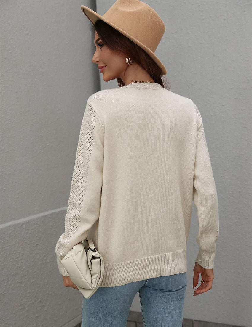 Unilexi Womens Long Sleeve Solid Color Crew Neck Sweater Loose Front Fringe Knit Tops - 7DAY'S