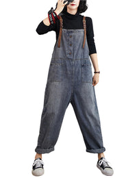 Unilexi Women’s Loose Baggy Adjustable Straps Wide Leg Jean Overalls Bib Pants Casual Cropped Denim Jumpsuit - 7DAY'S