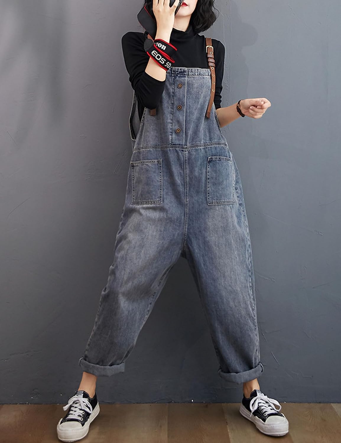 Unilexi Women’s Loose Baggy Adjustable Straps Wide Leg Jean Overalls Bib Pants Casual Cropped Denim Jumpsuit - 7DAY'S