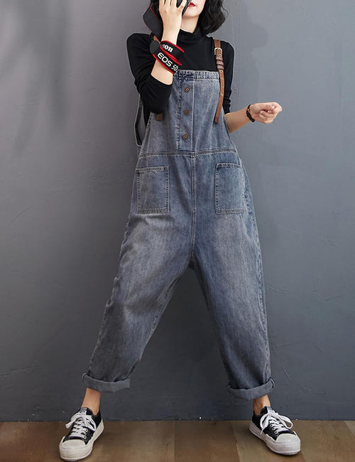 Unilexi Women’s Loose Baggy Adjustable Straps Wide Leg Jean Overalls Bib Pants Casual Cropped Denim Jumpsuit - 7DAY'S