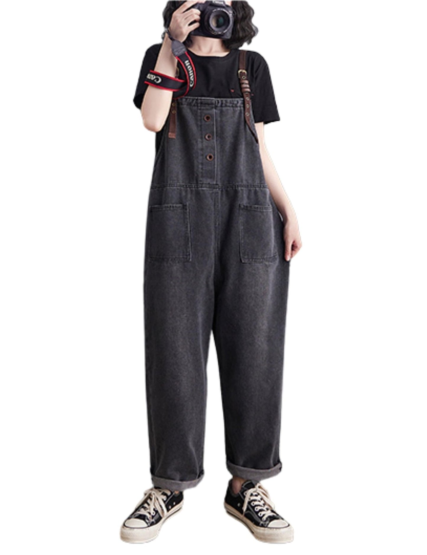 Unilexi Women’s Loose Baggy Adjustable Straps Wide Leg Jean Overalls Bib Pants Casual Cropped Denim Jumpsuit - 7DAY'S