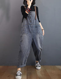 Unilexi Women’s Loose Baggy Adjustable Straps Wide Leg Jean Overalls Bib Pants Casual Cropped Denim Jumpsuit - 7DAY'S