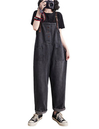 Unilexi Women’s Loose Baggy Adjustable Straps Wide Leg Jean Overalls Bib Pants Casual Cropped Denim Jumpsuit - 7DAY'S
