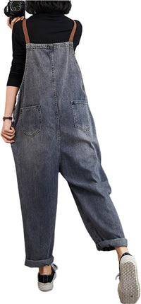 Unilexi Women’s Loose Baggy Adjustable Straps Wide Leg Jean Overalls Bib Pants Casual Cropped Denim Jumpsuit - 7DAY'S