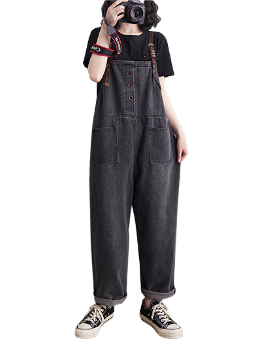 Unilexi Women’s Loose Baggy Adjustable Straps Wide Leg Jean Overalls Bib Pants Casual Cropped Denim Jumpsuit - 7DAY'S