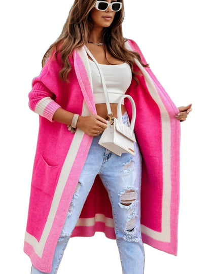 Unilexi Womens Loose Colorful Long Cardigan Sweater Oversized Striped Open Front Hooded with Pockets - 7DAY'S