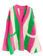 Unilexi Womens Loose Long Sleeve Rainbow Striped Cardigans Sweater Boho Color Block Chunky Knitted Tops - 7DAY'S