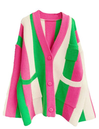 Unilexi Womens Loose Long Sleeve Rainbow Striped Cardigans Sweater Boho Color Block Chunky Knitted Tops - 7DAY'S